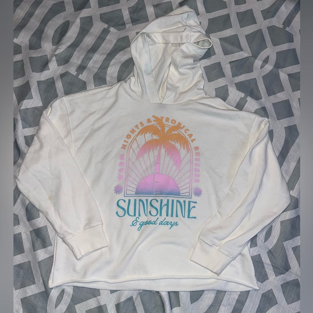 Girls XL 14-16 White Hoodie with Tropical Print